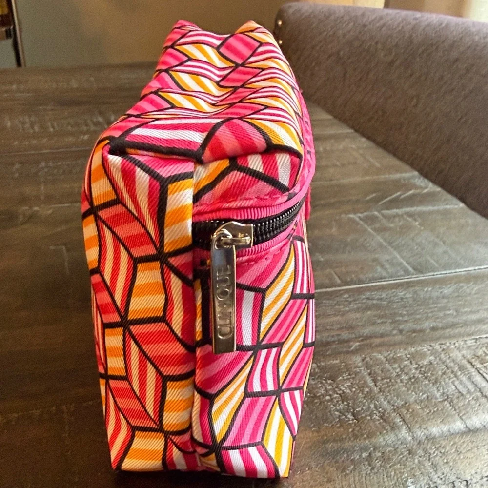 Clinique Cosmetic Bag Womens Small Pink Excellent‎ Vibrant Geometric